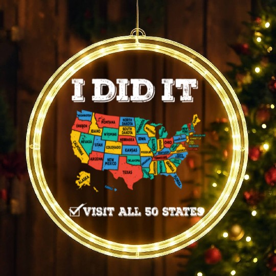 Visited All 50 States Usa Map For Travel LED Christmas Window Lights