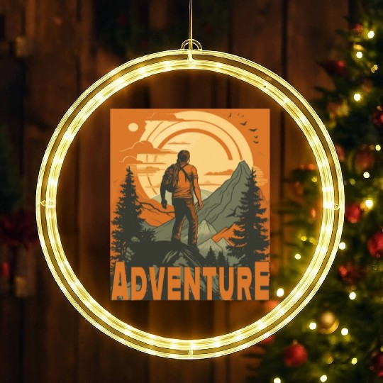 Retro Hiking Design Mountaineer and Nature LED Christmas Window Lights