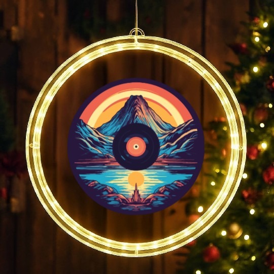 Retro Mountain Landscape: Vinyl Meets Art LED Christmas Window Lights