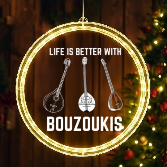 Irish Bouzouki Instrument Greek LED Christmas Window Lights