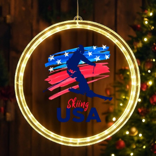 Skiing Usa Support The Team Usa Flag Ski Winter LED Christmas Window Lights