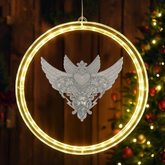 heart with wings, zeus and floral ornament LED Christmas Window Lights