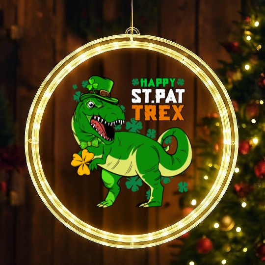 Happy St Pat Trex Day Saint Patricks Dinosaur LED Christmas Window Lights