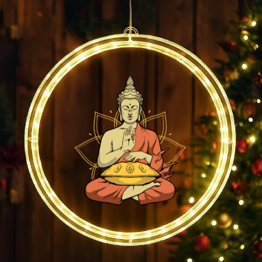 Handpan Buddha Player Spiritual Handpan LED Christmas Window Lights