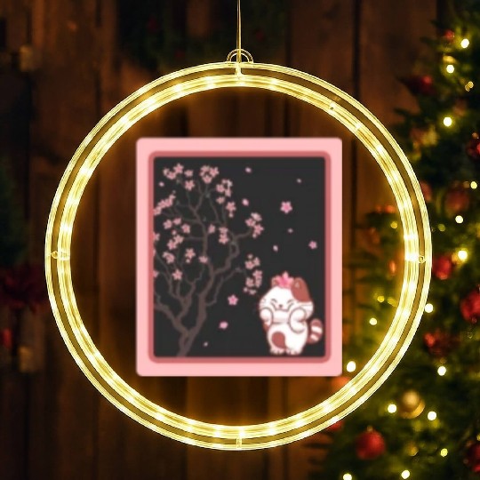 Cherry Blossom LED Christmas Window Lights, Kawaii Cat Cherry Blossom