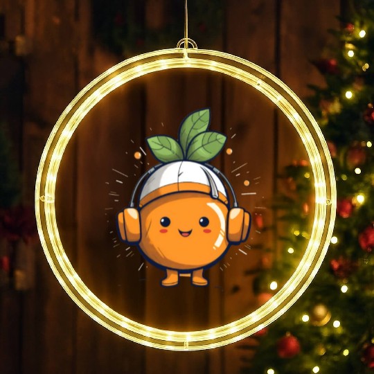Orange Fruit Fruitarian Funny Cute Party Music LED Christmas Window Lights