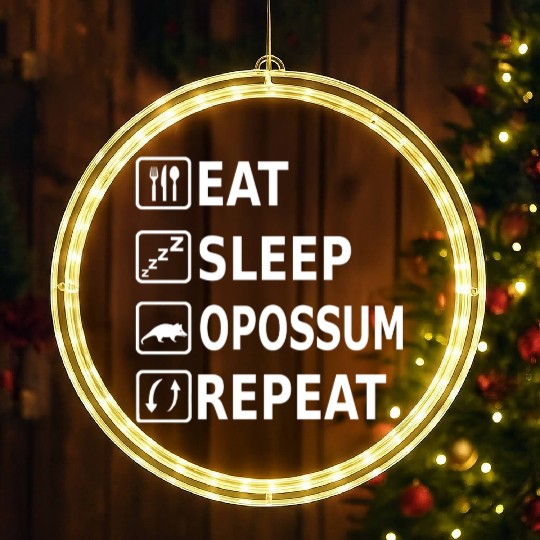 Eat Sleep Opossum Repeat Funny Saying Animal LED Christmas Window Lights