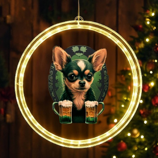 Chihuahua | St. Saint Patricks Day Beer Shamrock LED Christmas Window Lights
