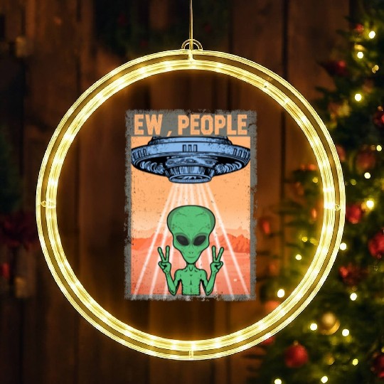 Ew People Alien Funny Ufo Vintage LED Christmas Window Lights