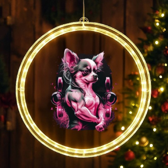 Pink Chihuahua | Fitness Girl Gym Sport Dumbbell LED Christmas Window Lights