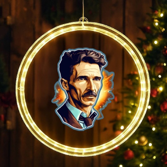 Nikola Tesla Physics Nerd Geek Natural Sciences LED Christmas Window Lights