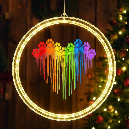 Dog Paws Rainbow Heart Dog Lover Gay Pride LGBT LED Christmas Window Lights