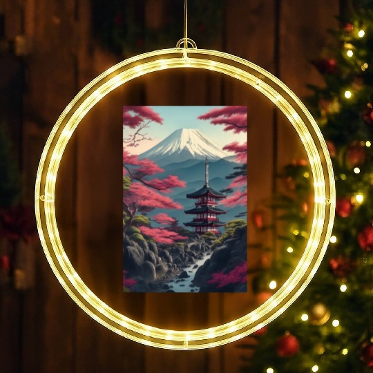 Asia Landscape Serene Mount Fuji LED Christmas Window Lights