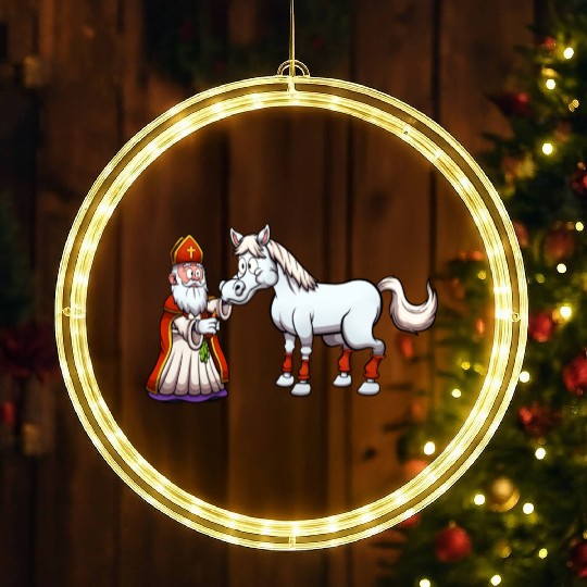 Saint Nicholas Feeding His Horse LED Christmas Window Lights