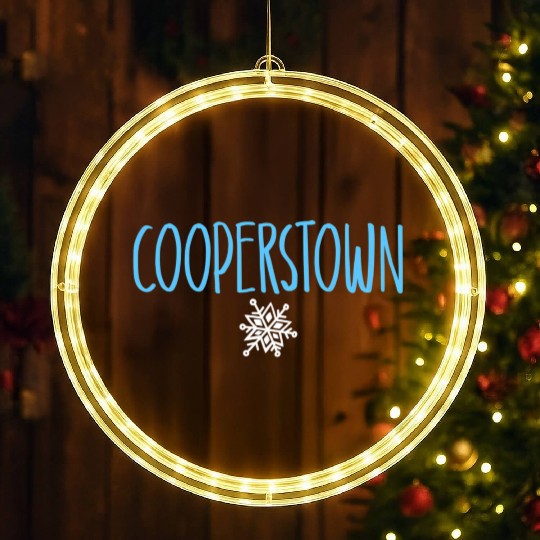 Cooperstown Ny Snowflake Drawing Light Blue Text LED Christmas Window Lights