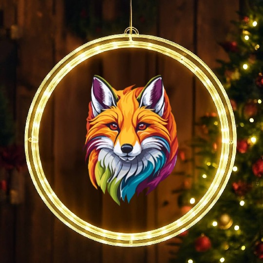 Colorful Fox Portrait LED Christmas Window Lights