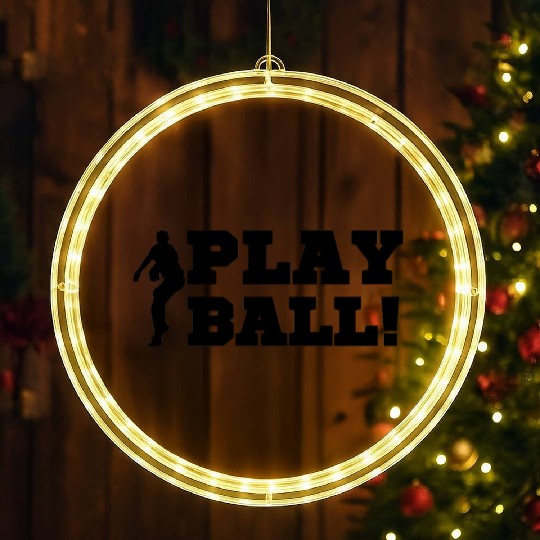 Baseball Pitcher Play Ball Black Text Baseball Fan LED Christmas Window Lights
