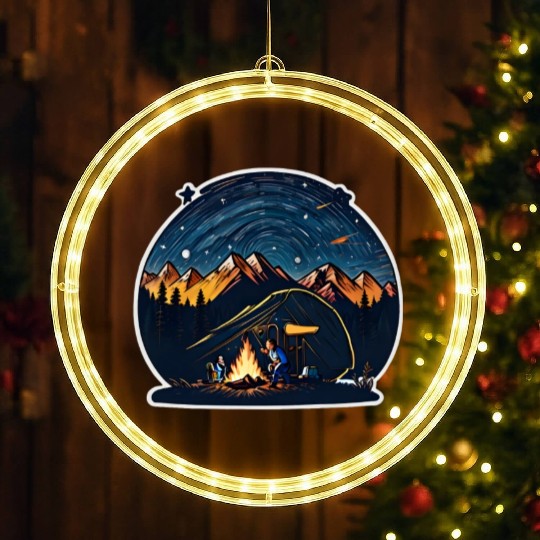 Camper Sitting By A Campfire LED Christmas Window Lights