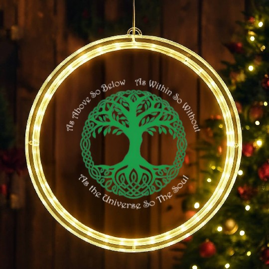 Pagan Celtic Wiccan As Above So Below Green Tree LED Christmas Window Lights