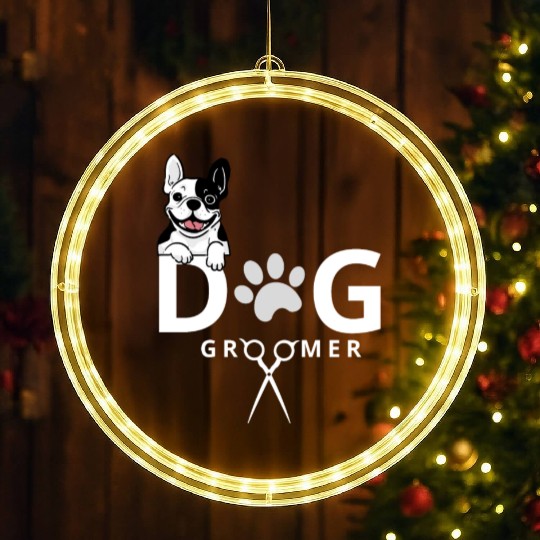 Dog Groomer LED Christmas Window Lights Dog Grooming Outfit