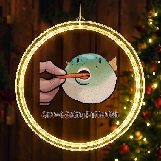Carrot Eating Pufferfish Meme LED Christmas Window Lights