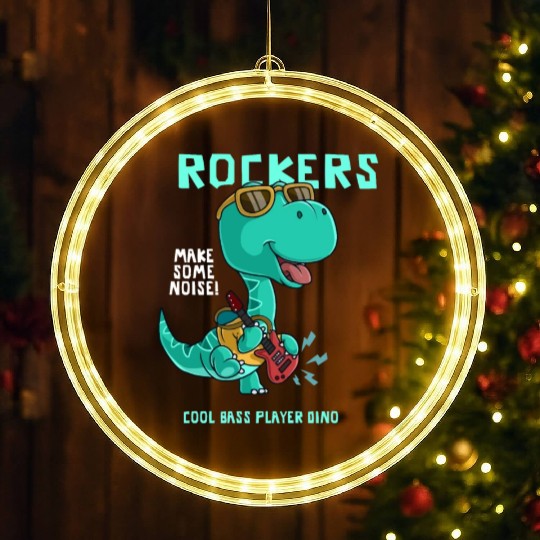 ROCKERS MAKE SOME NOISE COOL BASS PLAYER DINO LED Christmas Window Lights