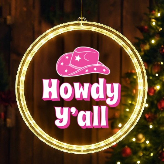 Howdy Y all Pink Cowboy Hat LED Christmas Window Lights