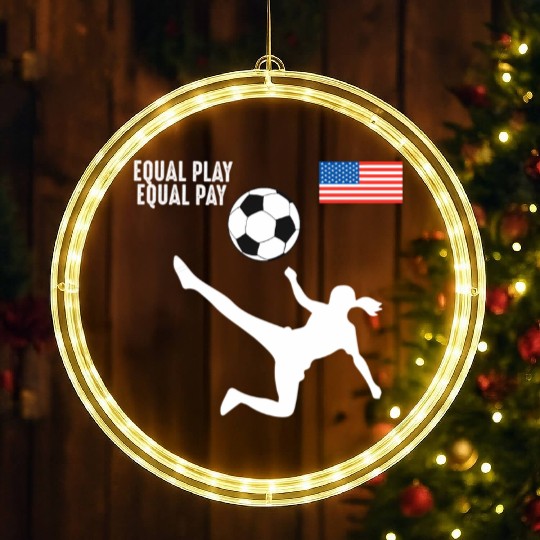 Soccer Equal Play Equal Pay American Flag LED Christmas Window Lights