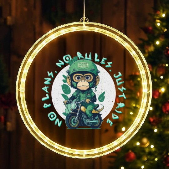 Cute Kawaii Monkey Biker Riding Classic Motorcycle LED Christmas Window Lights