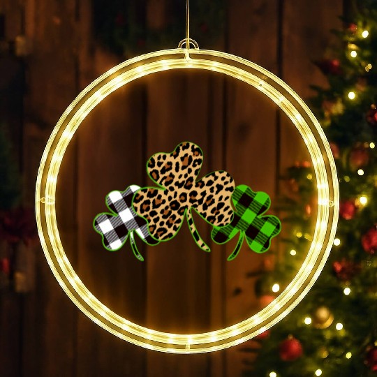 St Patricks Day Leopard Print Plaid Shamrock LED Christmas Window Lights