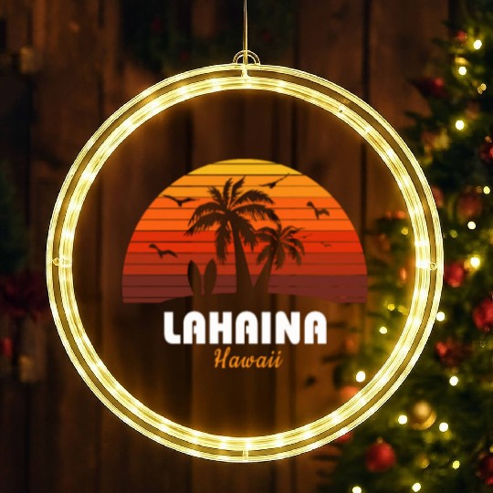 Retro Lahaina Maui Hawaii Sunset Cool Vintage LED Christmas Window Lights