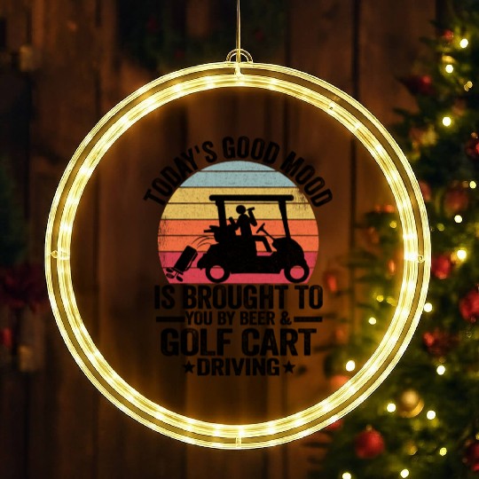 Beer Golf Cart Funny Golfer Vintage Golfing Quotes LED Christmas Window Lights