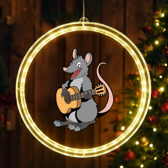 Comic Opossum Playing Guitar LED Christmas Window Lights