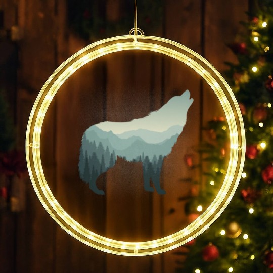 Lone Wolf Survives The Mountain LED Christmas Window Lights