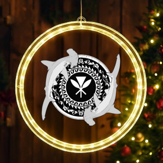Kanaka Maoli Hammerhead Shark LED Christmas Window Lights