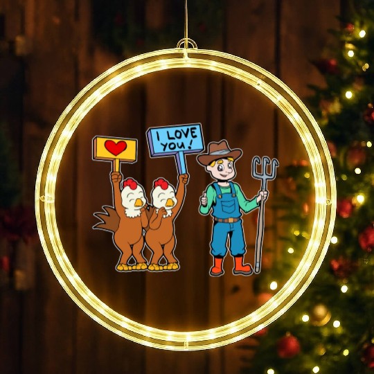 Chickens Love The Farmer Chicken Farmer LED Christmas Window Lights