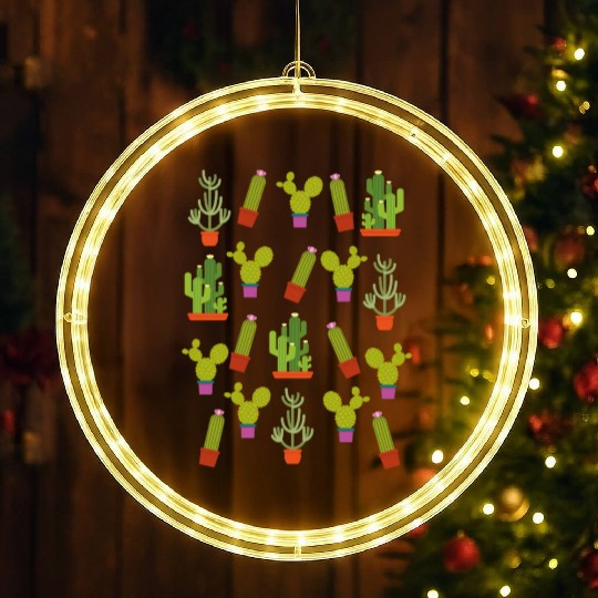 Cactus Succulent Plants Nature Colorful Aztec LED Christmas Window Lights