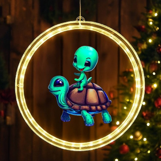 Alien Riding a Turtle LED Christmas Window Lights