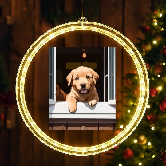 Puppy LaB - Labrador Puppy At The Window LED Christmas Window Lights