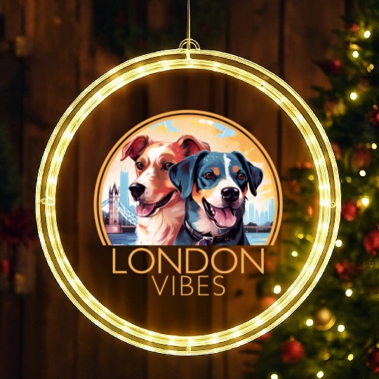 London Vibes England Cute Dogs Dog Lovers LED Christmas Window Lights