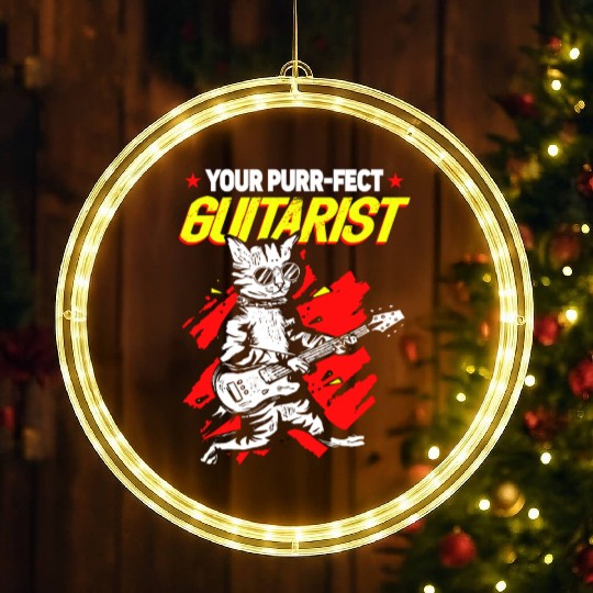 Your Purr-fect Guitarist Cat Musician Kitten LED Christmas Window Lights
