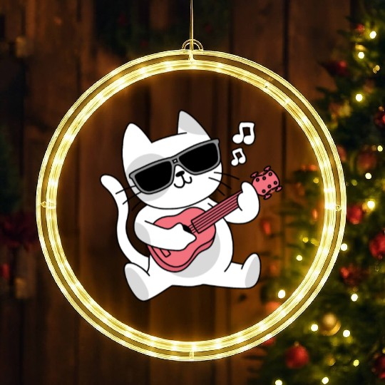 Cute Kitten Music Lover Guitarist Musician Cat LED Christmas Window Lights