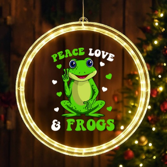 Peace Love Frogs Lover Frog Kids Girls Women LED Christmas Window Lights