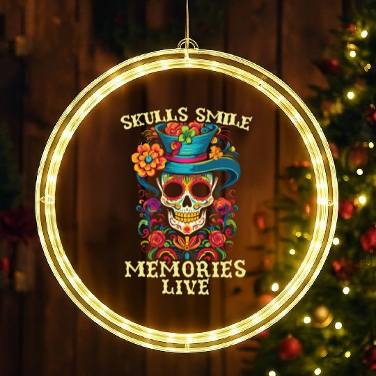 Dia De Los Muertos Sugar Skull Mexican Holiday LED Christmas Window Lights