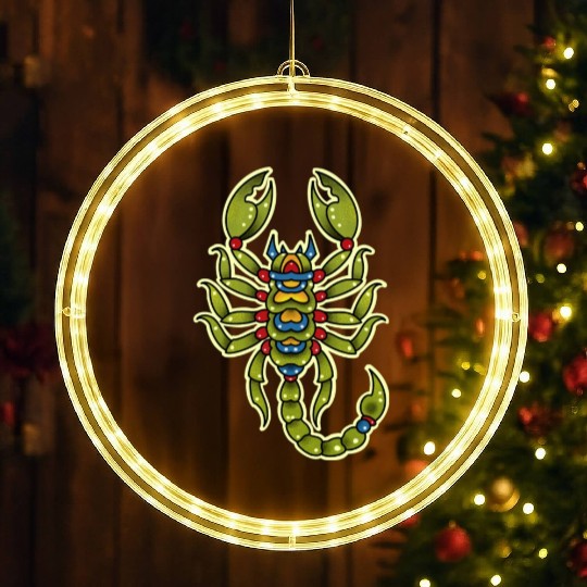 Neotraditional Scorpio In Green LED Christmas Window Lights