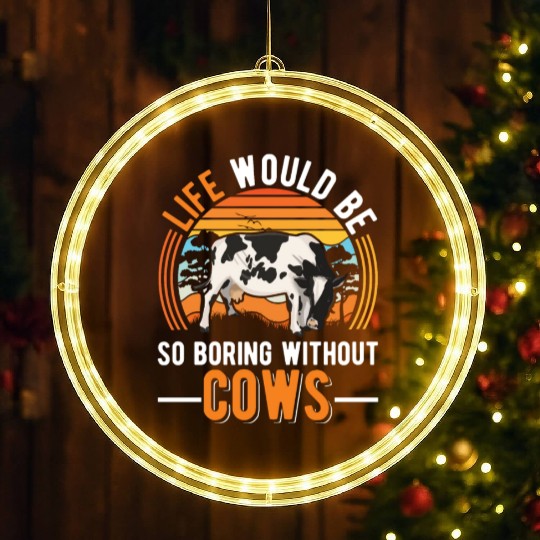 Cow Cattle Breeder Land, Farmer Cows LED Christmas Window Lights