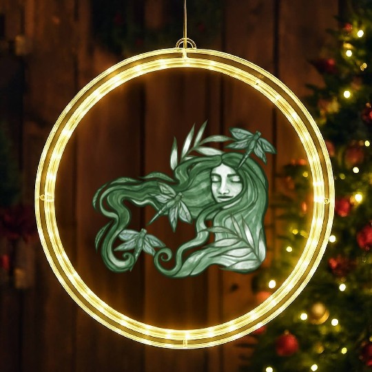 Dragonfly Goddess In Green LED Christmas Window Lights