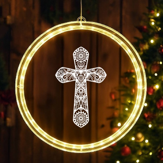 True Cross Christian Faith Church Worshiper LED Christmas Window Lights