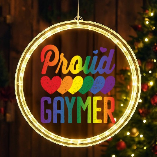 Proud Gaymer Gay Pride Lesbian Rainbow Flag LED Christmas Window Lights