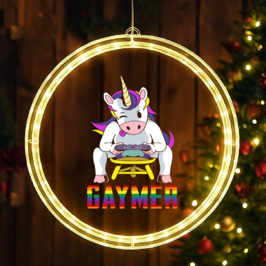 LGBTQ Gaymer Gamer Gay Rainbow Unicorn LED Christmas Window Lights